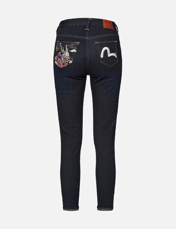 Work Jeans for Tough Jobs -Dragon Head and Seagull Embroidered Skinny Jeans