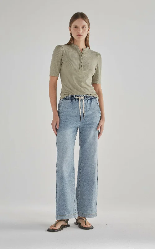 Breathable cotton pants for all-day summer ease -Irena Sunbleached Denim Pants