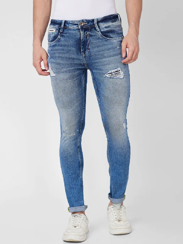 Straight Jeans for Classic Style -Spykar Mid Rise Regular Fit Blue Jeans For Men