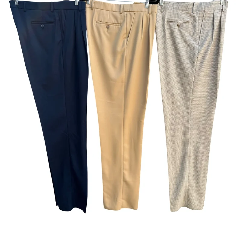 Cozy sweatpants pants for lazy Sunday mornings -Paul Fredrick Mens Set Of 3 Navy Beige & Checkered Pleated Dress Pants New 37W