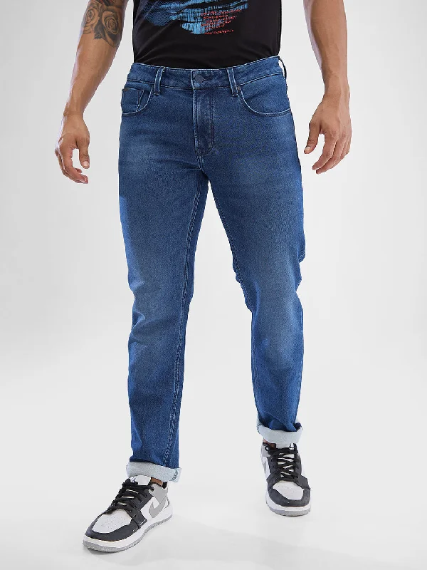 Studded Jeans for Punk -Spykar Mid Blue Regular Jeans For Men