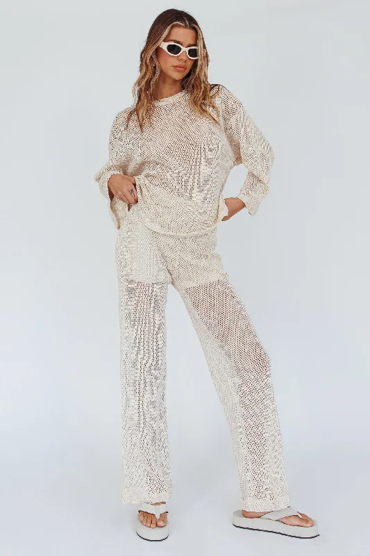 Elegant palazzo pants for formal party outfits -Mahina Long Net Pants Sand