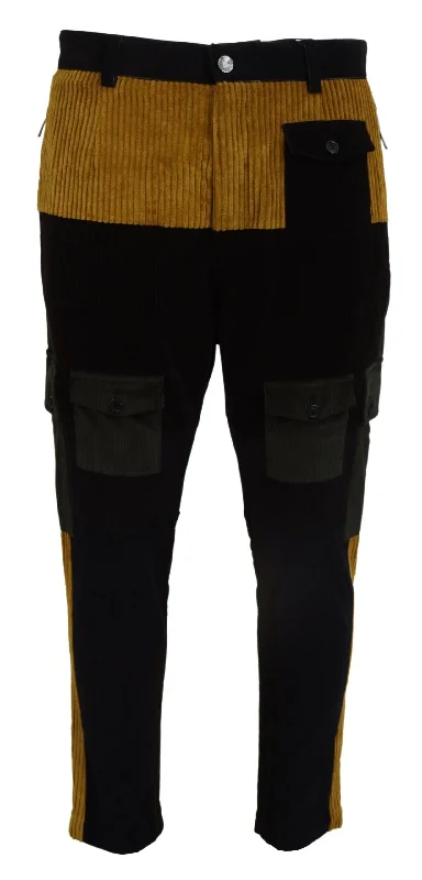 Slim-fit dress pants for sharp evening events -Dolce & Gabbana Elegant  Tape Trousers with yellow Men's Accent