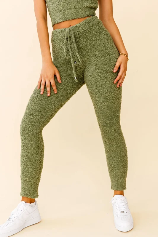 Athletic track pants for running training days -My Girl Fuzzy Knit Jogger Pants Sage