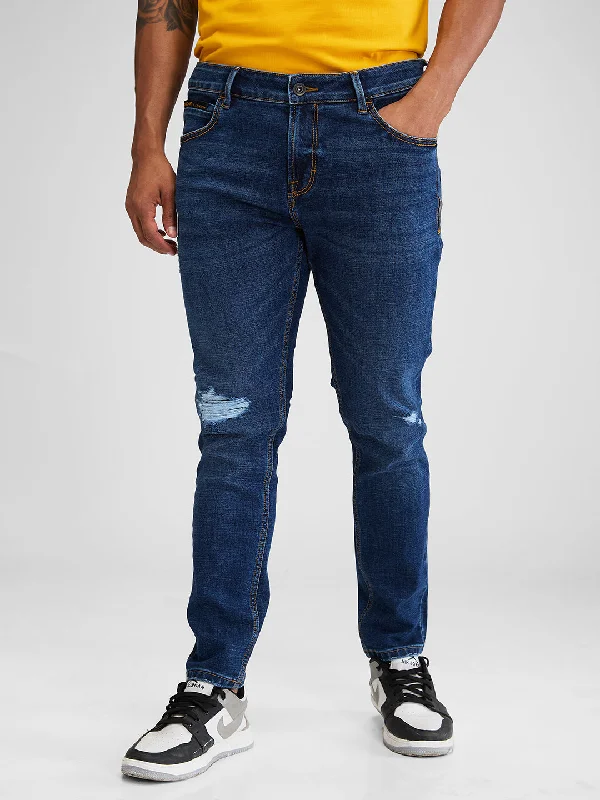 Overalls Jeans for Workwear -Spykar Blue Slim Fit Mid Rise Jeans For Men