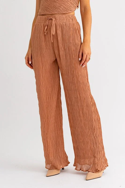 Classic wool pants for cold weather elegance -Athena Textured Wide Leg Pants