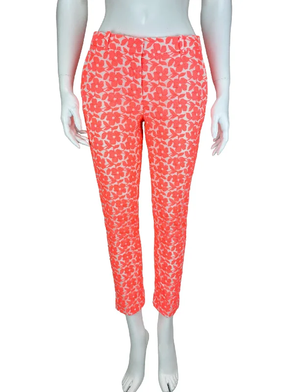 Soft cotton pants for sensitive skin comfort -J. Crew Collection, Women's Floral Embroidered Ankle Pant, White/Bright Coral, Size 00