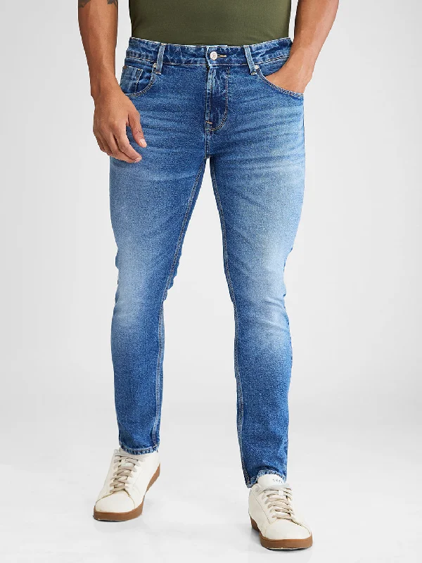 High-end Jeans for Exclusivity -Spykar Blue Slim Fit Mid Rise Jeans For Men