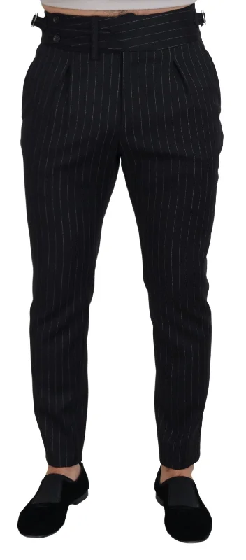 High-waisted skinny pants for trendy women’s fashion -Dolce & Gabbana Elegant  Striped Wool Blend Men's Trousers