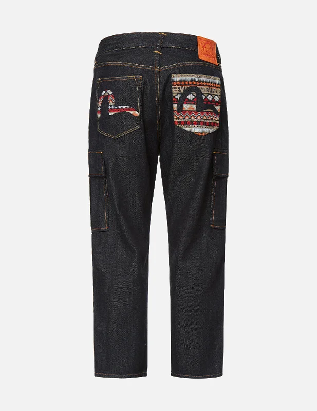 Cargo Jeans for Utility -Folklore-pattern Seagull Embroidered Cargo Jeans