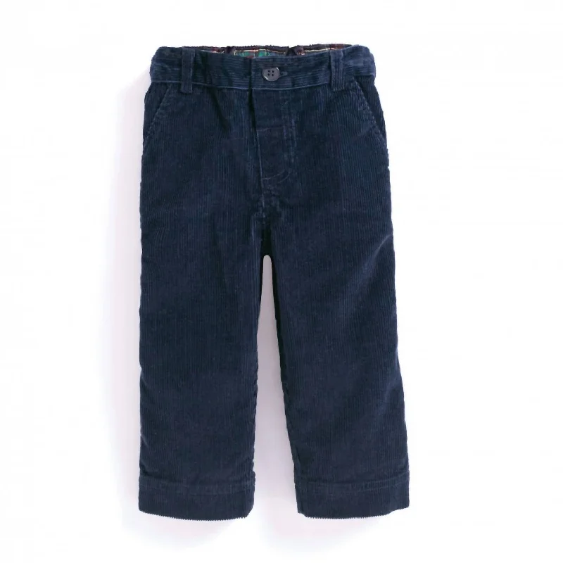 Reinforced cargo pants for heavy-duty field work -Boy's Corduroy Trousers In Navy