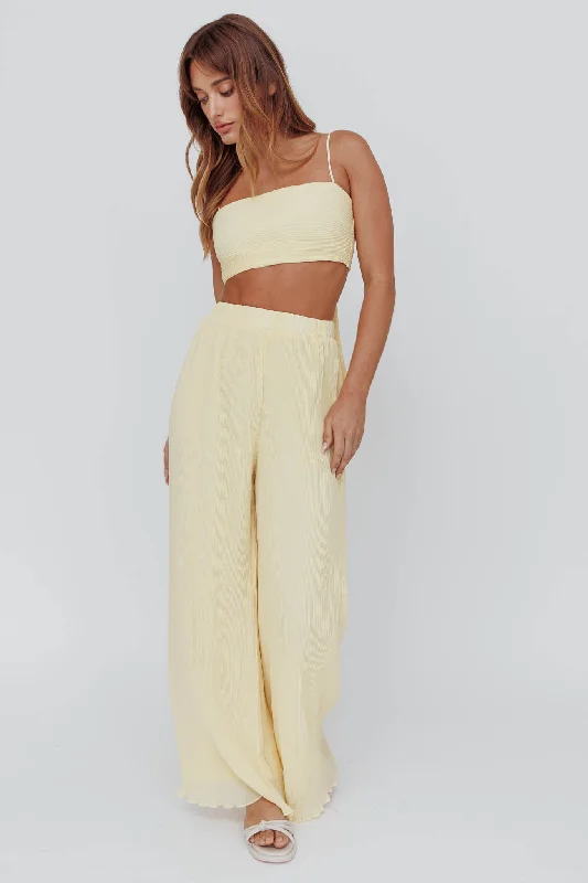 Flowy linen pants for relaxed tropical vacations -Light Energy Accordion Pleat Pants Lemon