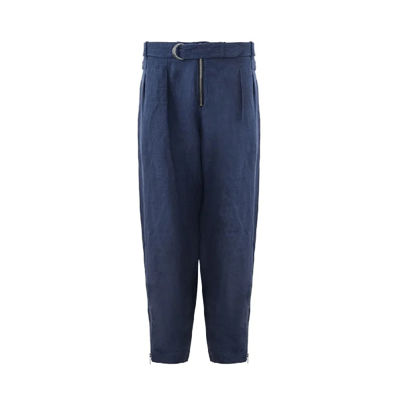 Pleated trousers pants for sophisticated gentleman charm -Emporio Armani Elegant Linen  Trousers for Men's Men