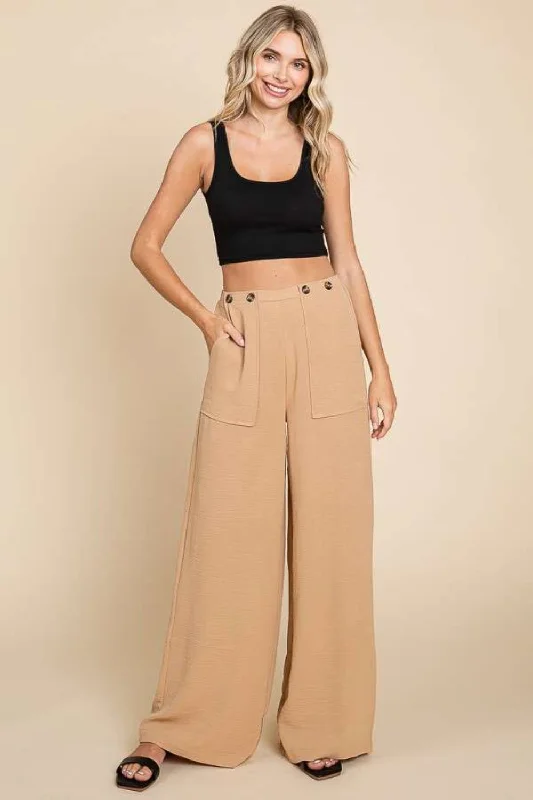 Lightweight travel pants with wrinkle-free fabric -Culture Code Full Size High Waist Wide Leg Cargo Pants