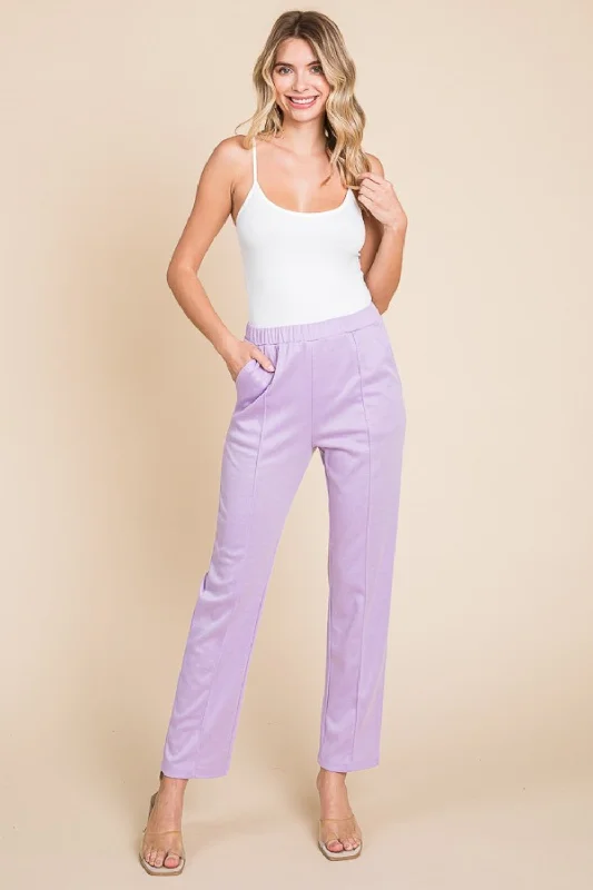 Flowy linen pants for relaxed tropical vacations -Culture Code Full Size Pin Tuck Detail Slim Pants