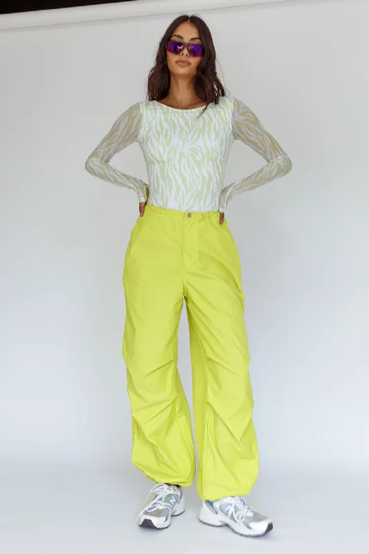 Eco-friendly hemp pants for sustainable clothing choices -Break Dance Wide Leg Drawstring Pants Lime