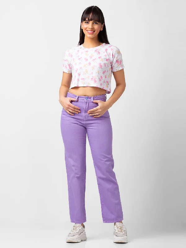 Acid Wash Jeans for Vintage -Spykar Women Pastel Lilac Lycra Straight Fit Regular Length Jeans (Bella)