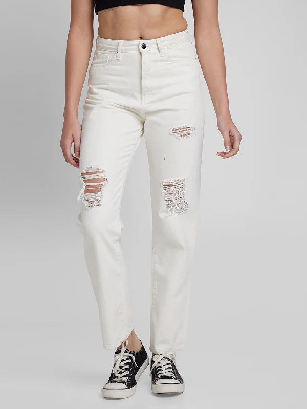 High-end Jeans for Exclusivity -Spykar Women White Cotton Straight Fit Regular Length Jeans (Bella)