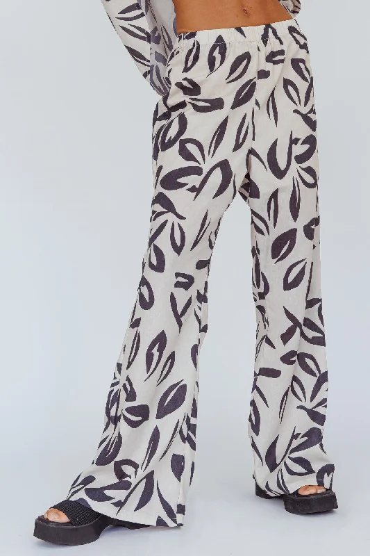 Durable denim pants for long-lasting everyday use -Just A Hunch Pants Leaf Print Beige