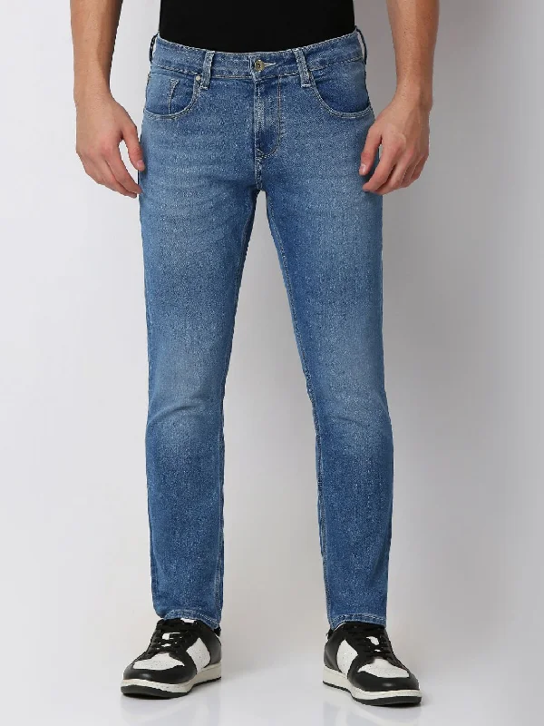 Bootcut Jeans for Flattering -Spykar Blue Slim Fit Mid Rise Jeans For Men