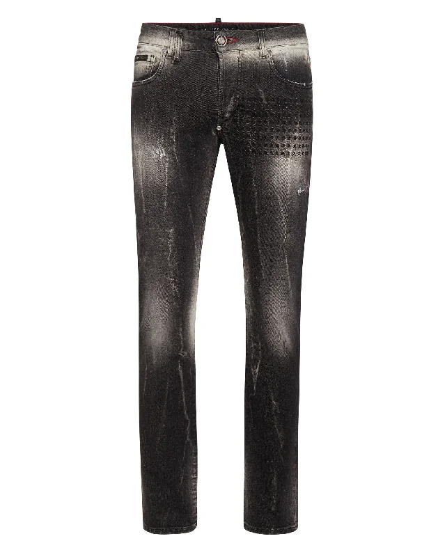 Durable denim pants for long-lasting everyday use -Denim Trousers Super Straight Cut Fit Skull&Bones