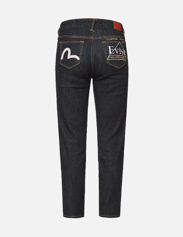 Business Jeans for Dressy -Seagull and Logo Print Slim Fit Jeans