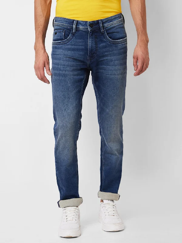 Stretch Jeans for Flexibility -Spykar Men Blue Cotton Mid Rise Jeans