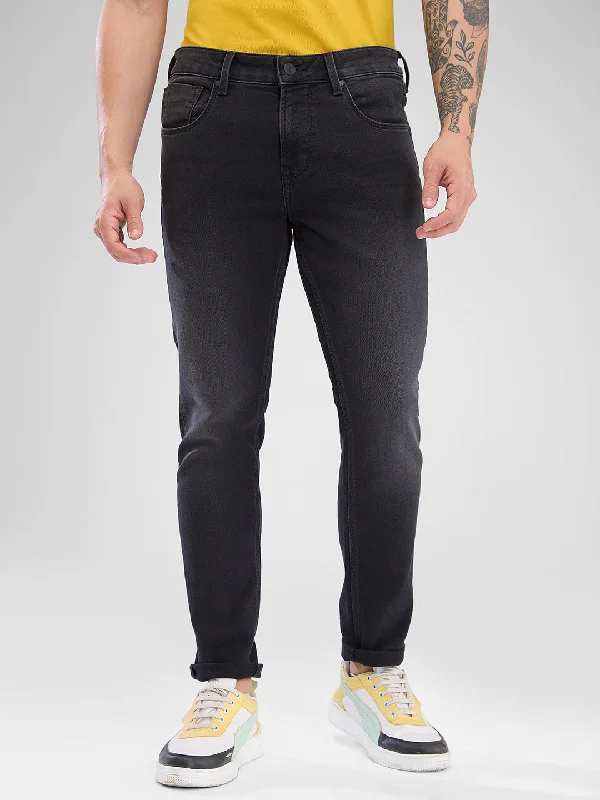 Organic Jeans for Natural -Spykar Charcoal Black Slim Fit Jeans For Men