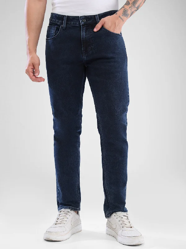 Overalls Jeans for Workwear -Spykar Dark Blue Slim Fit Jeans For Men