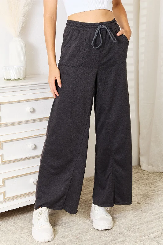 Multi-pocket pants for organized travel convenience -Basic Bae Wide Leg Pocketed Pants