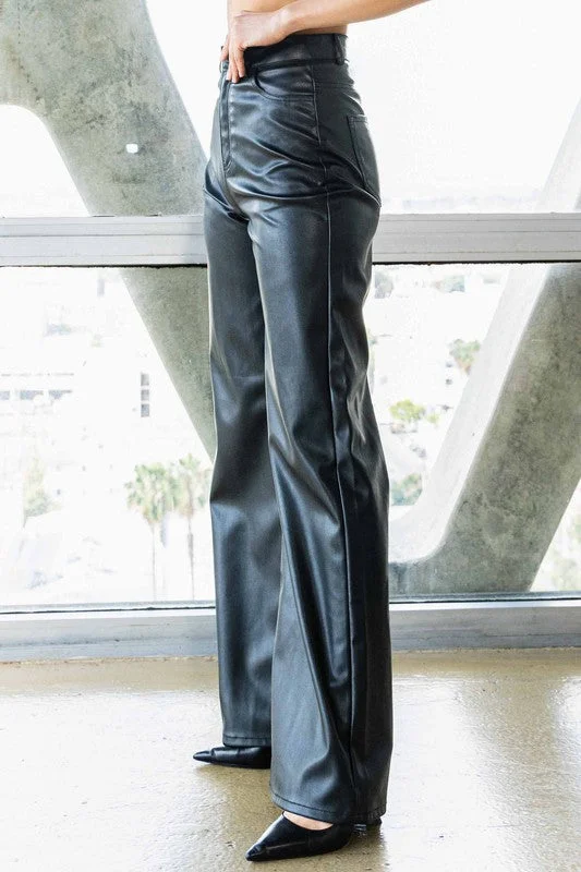 Elegant wide-leg pants for upscale dinner dates -Vegan Leather Wide Leg Pants