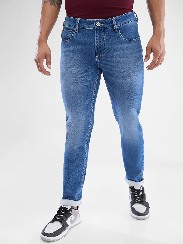 Frayed Hem Jeans for Edgy -Spykar Light Blue Slim Fit Jeans For Men