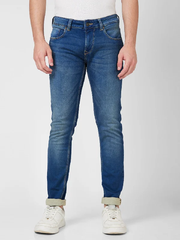 High-end Jeans for Exclusivity -Spykar Low Rise Slim Fit Narrow Length Blue Jeans For Men