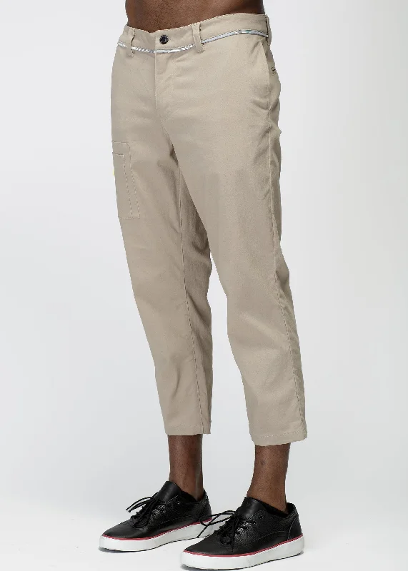 Tailored khaki pants for smart casual attire -Konus Men's Cropped Side Zip Pants in Tan