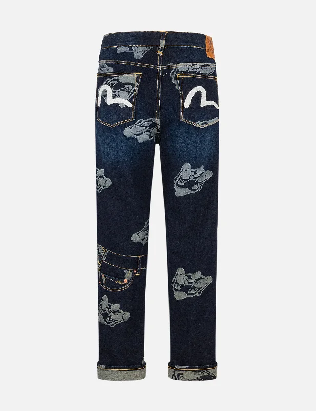 Belt Loops Jeans for Accessorizing -Seagull Embroidery and Godhead Jacquard Straight Fit Jeans