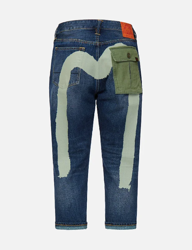 Camping Jeans for Wilderness -Brushstroke Daicock Military-hybrid Cropped Jeans