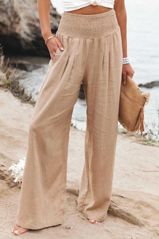 Breathable cotton pants for all-day summer ease -Cotton Wide Leg Long Pants