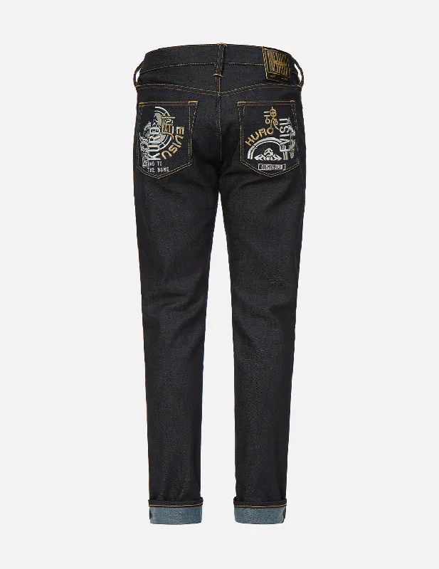 Acid Wash Jeans for Vintage -Hannya and Kamon Embroidered Carrot Fit Jeans #2017