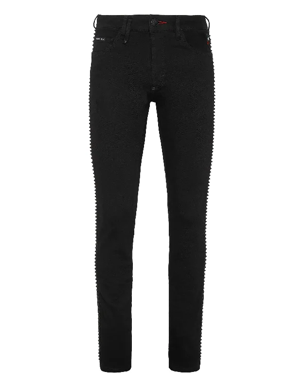 Bold patterned pants for standout fashion statements -Denim Trousers Super Straight Cut Gothic Plein