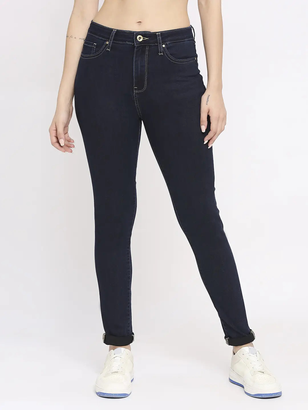 Boyfriend Jeans for Relaxed -Spykar Women Raw Blue Lycra Skinny Fit - Clean Look Mid Rise Jeans-(Adora)