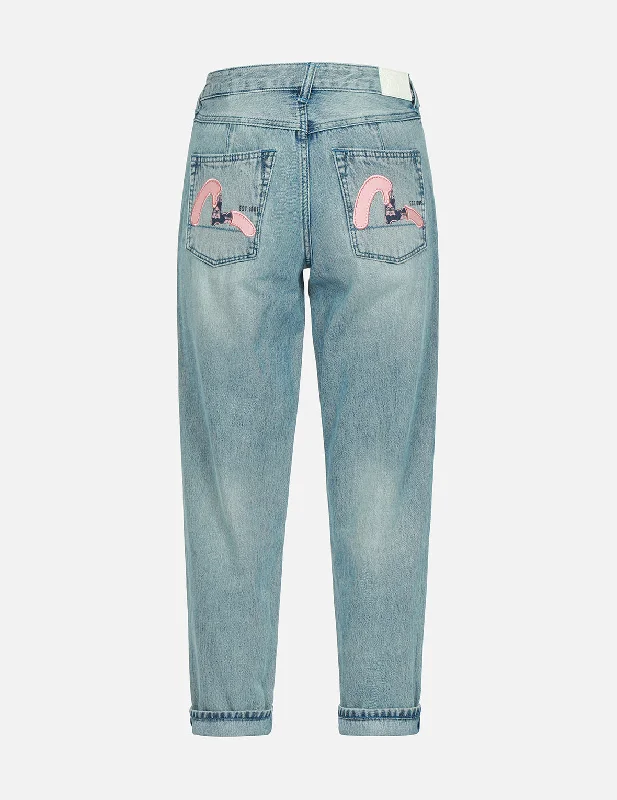 Overalls Jeans for Workwear -Seagull Print and Embroidery Taper-Fit Jeans