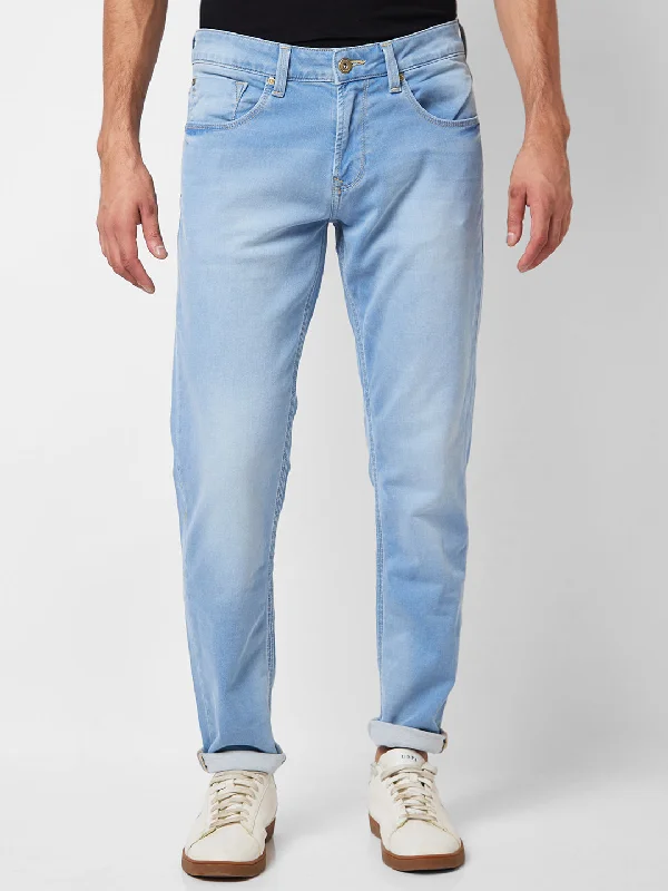 Faded Jeans for Laid-back -Spykar Low Rise Super Slim Fit Blue Jeans For Men