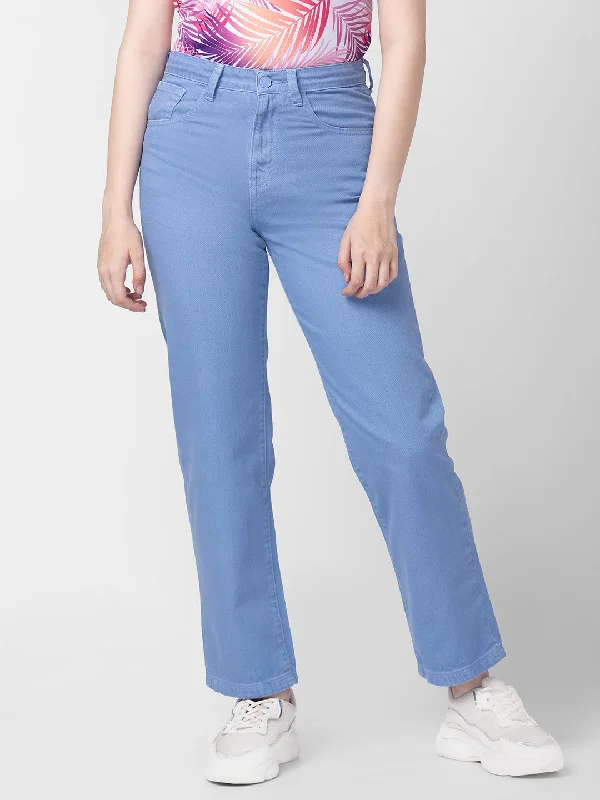 Father's Day Jeans for Present -Spykar Women Pastel Blue Cotton Straight Fit Regular Length Jeans (Bella)