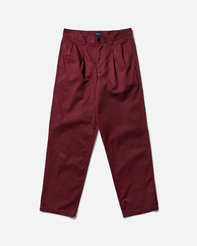 Stylish flare pants for retro party looks -Men's Twill Double-Pleat Pants Wine