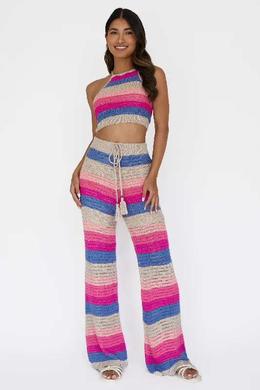 Soft stretch pants for all-day wear ease -Dream Believer Crochet Pants Stripe Pink Multi