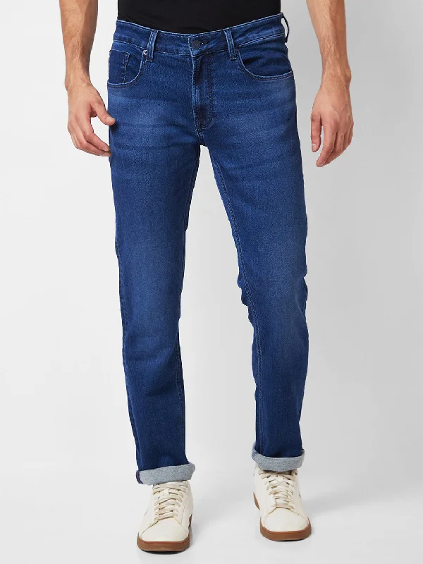 Designer Jeans for Luxury -Spykar Mid Rise Regular Fit Blue Jeans For Men