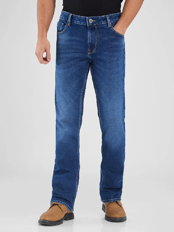 Fringed Jeans for Western -Spykar Blue Boot Cut Fit Mid Rise Jeans For Men