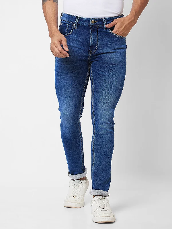 Slim Boyfriend Jeans for Hybrid -Spykar Mid Rise Regular Fit Blue Jeans For Men