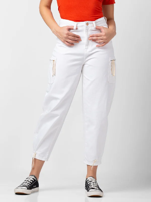 Affordable Jeans for Budget -Spykar Women White Lycra Baggy Fit Crop Length Jeans (Clara)