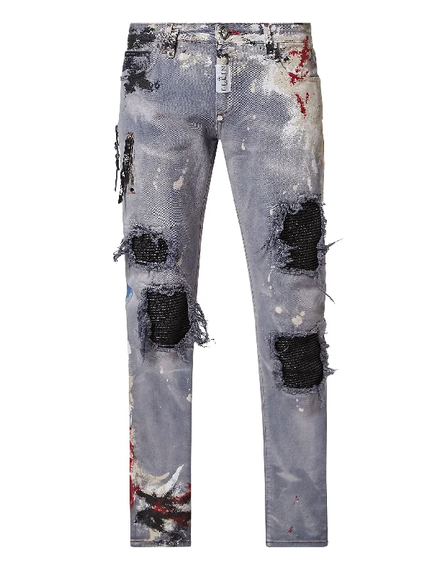 Breathable cotton pants for all-day summer ease -Denim Trousers Rock Star fit Painted